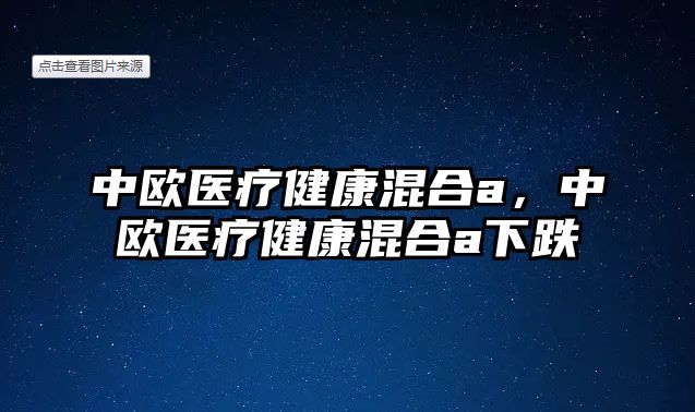 中歐醫(yī)療健康混合a，中歐醫(yī)療健康混合a下跌