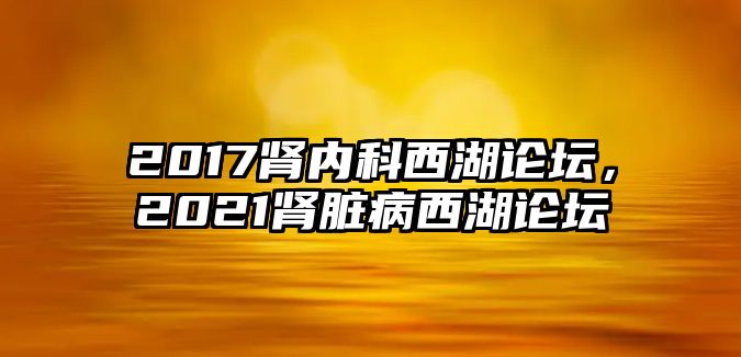 2017腎內(nèi)科西湖論壇，2021腎臟病西湖論壇